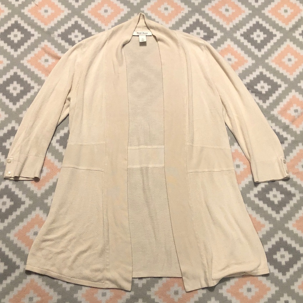 White House Black Market Beige Knit Open Front Cardigan Size Large